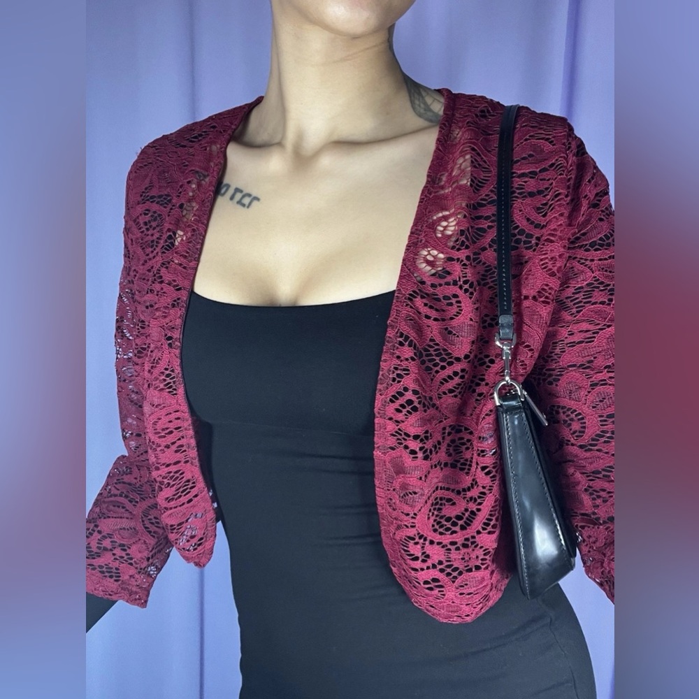 Burgundy Lace Bolero Cardigan Accessory, Size Small Women's Witchy Romantic Boho